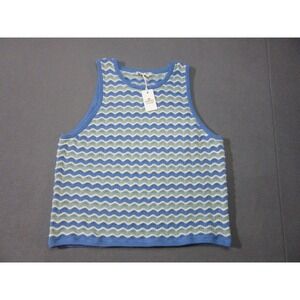 Marine Layer Top Knit Womens Large Blue Green Scalloped Wave Fay Sweater